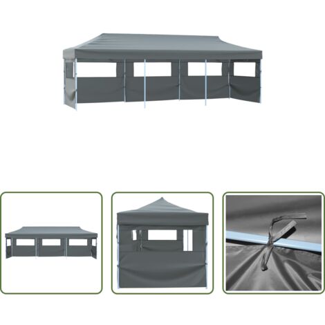 vidaXL Gazebo -  Tenda Pieghevole Pop-Up con 5 Pareti Laterali 870x291x315 cm Antracite