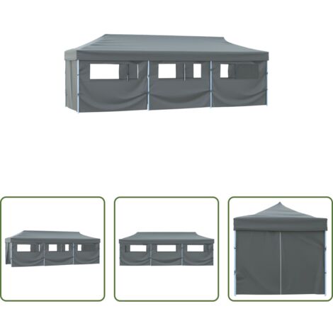 vidaXL Gazebo -  Tenda Pieghevole Pop-Up con 8 Pareti Laterali 870x291x315 cm Antracite