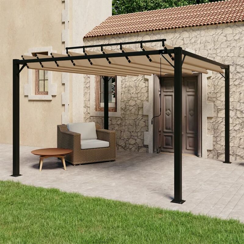 Gazebo With Louvered Roof 3x3 M Taupe Fabric And Aluminium Vidaxl