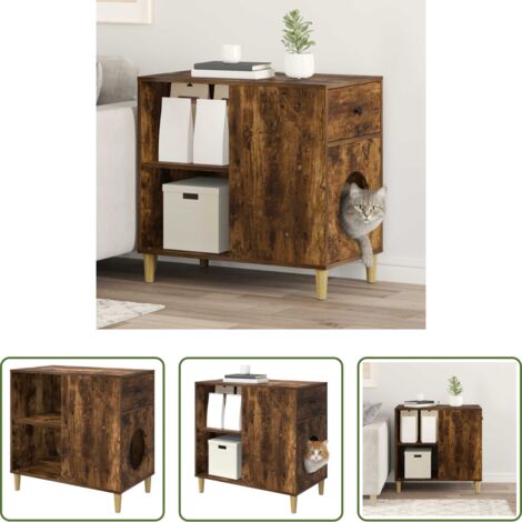 vidaXL Geräucherte Eiche -  Katzenhaus Geräucherte Eiche 72 x 42,5 x 70 cm Holzwerkstoff