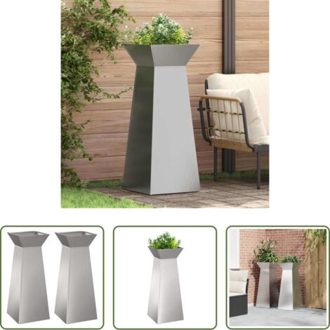 vidaXL Giardino -  Vaso a Pilastro 2 pcs Argento 40 x 40 x 100 cm