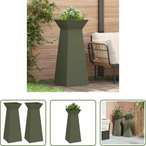 vidaXL Giardino -  Vaso a Pilastro 2 pcs Oliva 40 x 40 x 100 cm