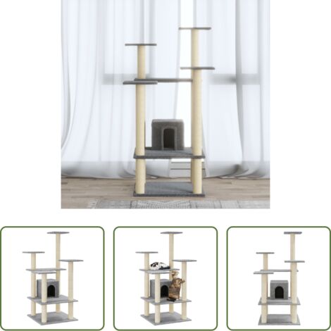 vidaXL Giocattolo per gatti -  Albero per Gatti con Tiragraffi in Sisal Grigio Chiaro 110 cm