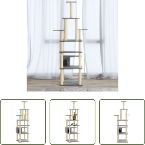 vidaXL Giocattolo per gatti -  Albero per Gatti con Tiragraffi in Sisal Grigio Chiaro 183 cm