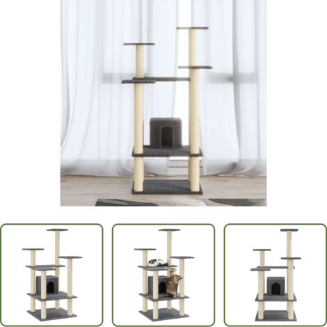 vidaXL Giocattolo per gatti - Albero per Gatti con Tiragraffi in Sisal Grigio Scuro 110 cm