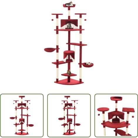vidaXL Giocattolo per gatti -  Albero per Gatti e Tiragraffi in Sisal 203 cm Rosso e Bianco