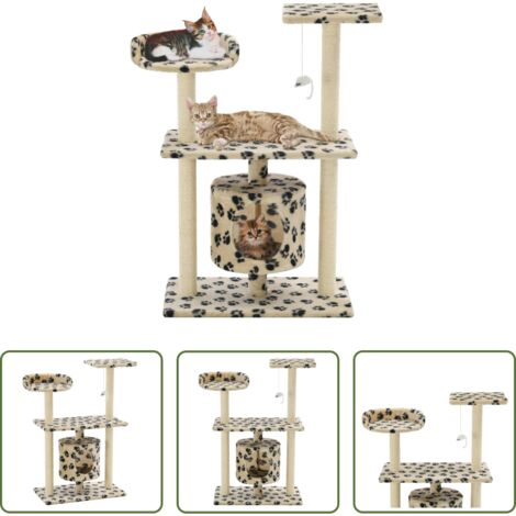 vidaXL Giocattolo per gatti -  Albero per Gatti e Tiragraffi Sisal 95 cm Zampe Stampate Beige
