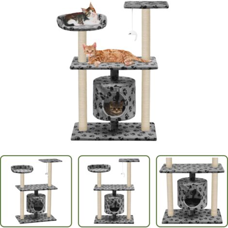 vidaXL Giocattolo per gatti -  Albero per Gatti e Tiragraffi Sisal 95 cm Zampe Stampate Grigio