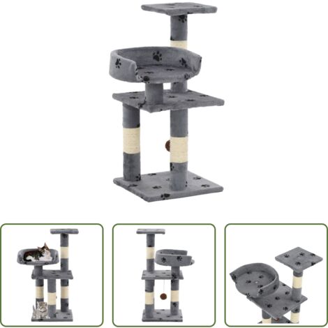 vidaXL Giocattolo per gatti -  Albero per Gatti Tiragraffi in Sisal 65 cm Zampe Stampate Grigio