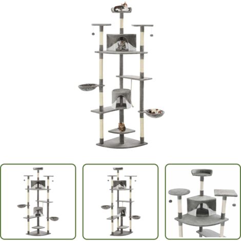 vidaXL Gioco per gatti -  Albero per Gatti e Tiragraffi in Sisal 203 cm Grigio e Bianco