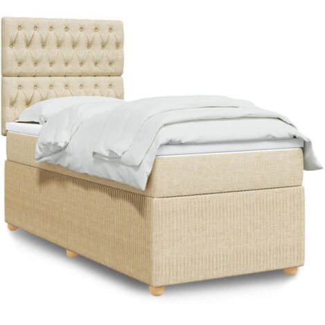 vidaXL Giroletto a Molle con Materasso Crema 90x190 cm in Tessuto