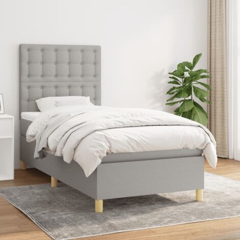vidaXL Giroletto a Molle con Materasso Grigio Chiaro100x200 cm Tessuto