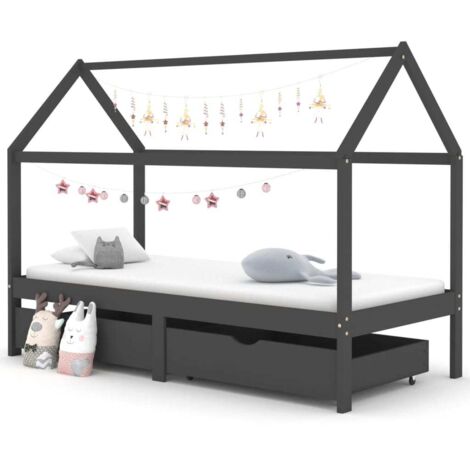 vidaXL Giroletto Bambini Cassetti Grigio Scuro Pino Massello 90x200 cm