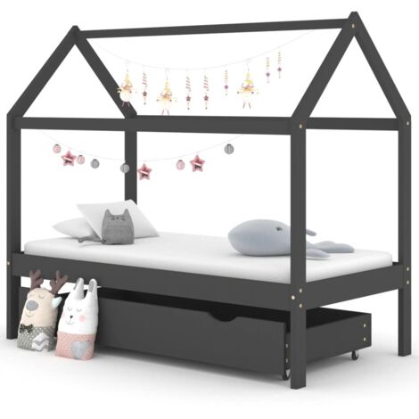 vidaXL Giroletto Bambini Cassetto Grigio Scuro Pino Massello 80x160cm