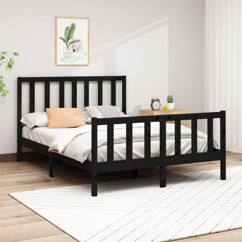 Vidaxl - Letto adulto, Giroletto, Letto matrimonial Nero in Legno Massello di Pino 120x200 cm