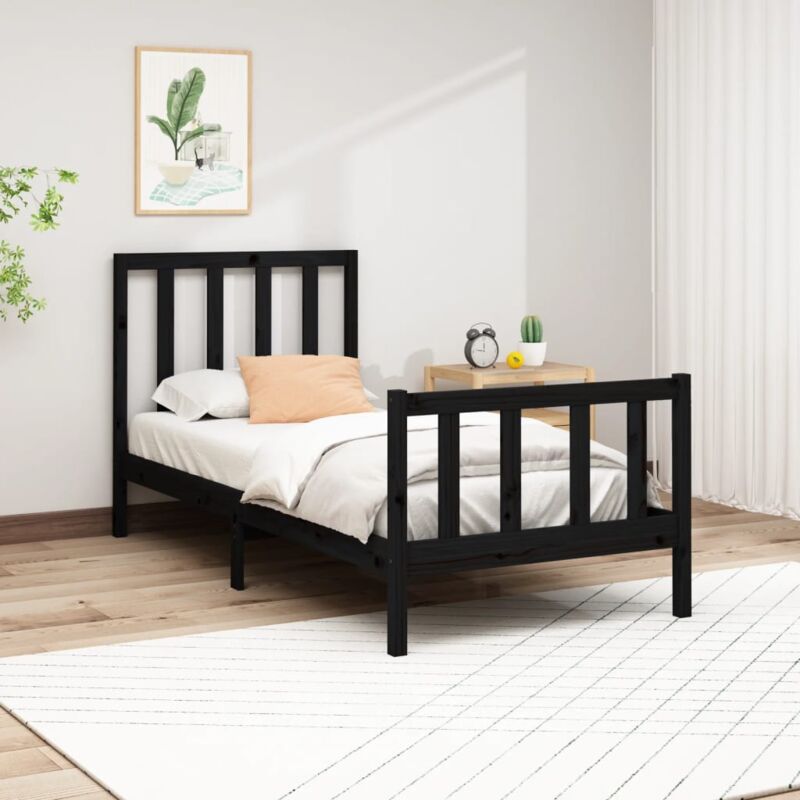 Letto adulto, Giroletto, Letto singolo Nero in Legno Massello di Pino 90x200 cm Vidaxl