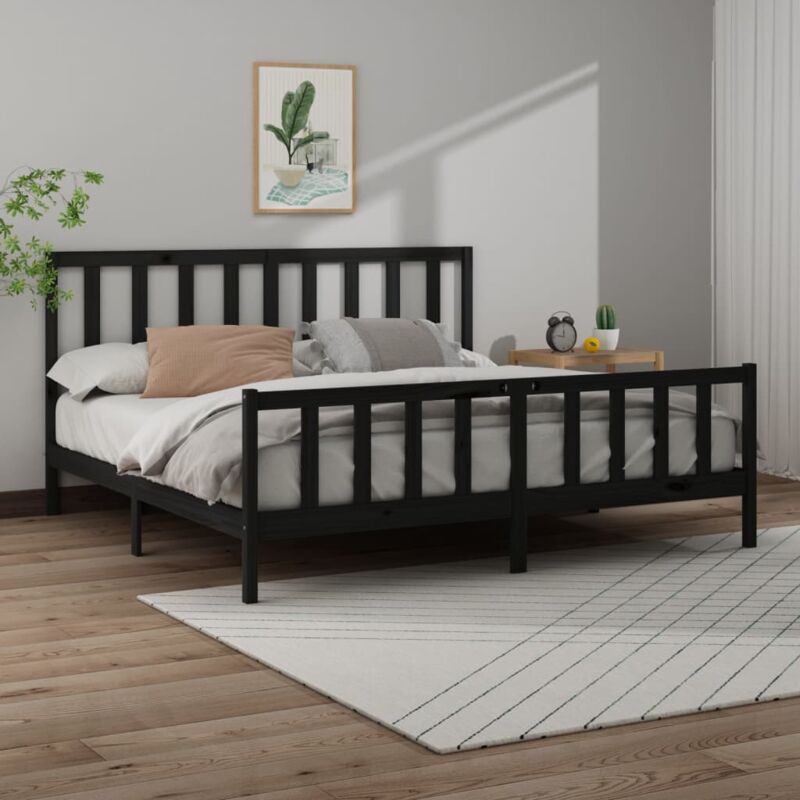 Vidaxl - Letto adulto, Giroletto, Letto matrimonial Nero in Legno Massello di Pino 200x200 cm