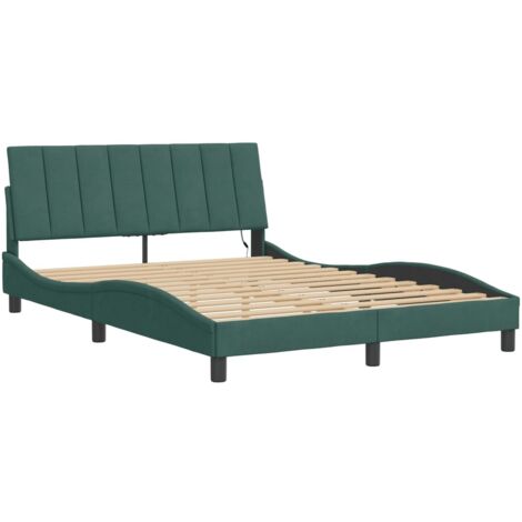 vidaXL Giroletto con LED senza Materasso Hanko Verde Scuro 120x200 cm in Velluto