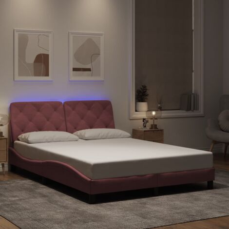 vidaXL Giroletto con LED senza Materasso Rosa 120x200 cm in Velluto