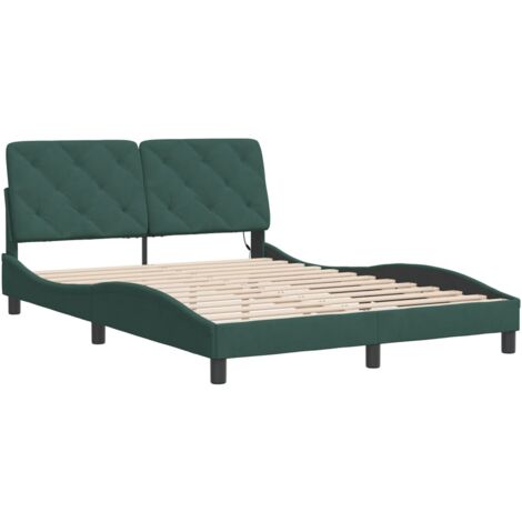 vidaXL Giroletto con LED senza Materasso Verde Scuro 120x200 cm in Velluto