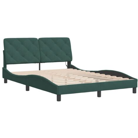vidaXL Giroletto con LED senza Materasso Verde Scuro 140x190 cm in Velluto