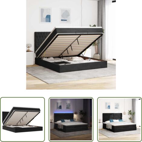 vidaXL Giroletto con materasso -  Struttura Letto Pouf con Materassi Nero 180x200 cm in Velluto