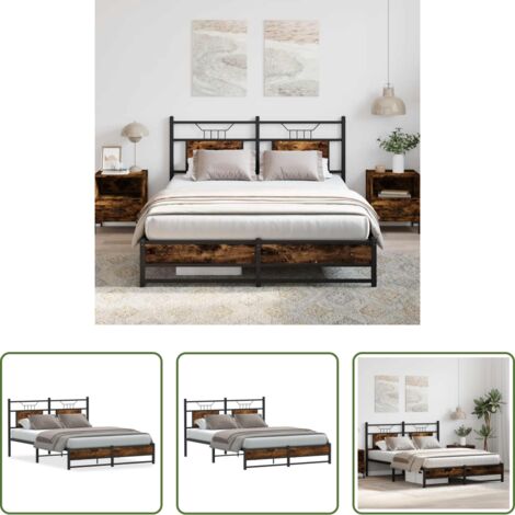 vidaXL Giroletto con rete a doghe -  Giroletto senza Materasso Rovere Fumo 140x200 cm in Truciolato