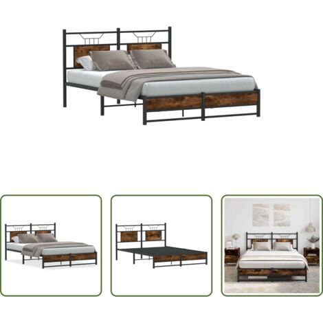 vidaXL Giroletto con rete a doghe -  Giroletto senza Materasso Rovere Fumo 150x200 cm in Truciolato
