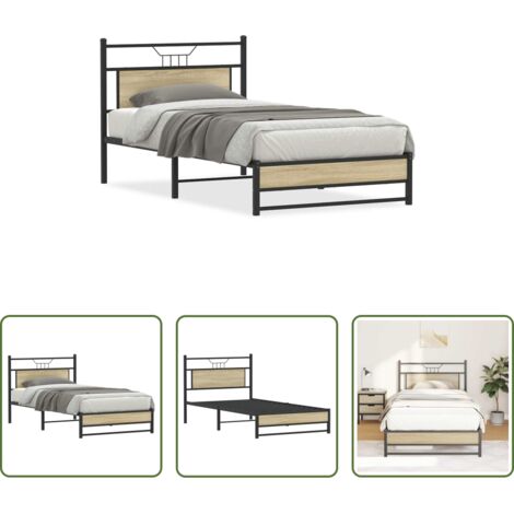 vidaXL Giroletto con rete a doghe -  Giroletto senza Materasso Rovere Sonoma 100x190cm in Truciolato