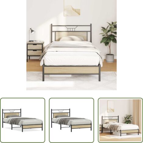 vidaXL Giroletto con rete a doghe -  Giroletto senza Materasso Rovere Sonoma 100x200cm in Truciolato