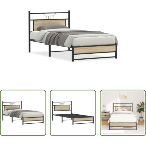 vidaXL Giroletto con rete a doghe -  Giroletto senza Materasso Rovere Sonoma 107x203cm in Truciolato