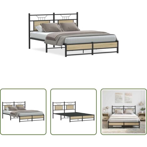 vidaXL Giroletto con rete a doghe -  Giroletto senza Materasso Rovere Sonoma 140x190cm in Truciolato