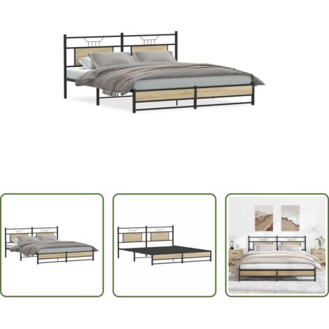vidaXL Giroletto con rete a doghe -  Giroletto senza Materasso Rovere Sonoma 160x200cm in Truciolato