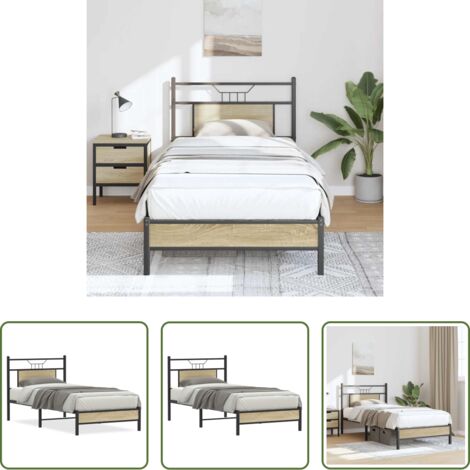 vidaXL Giroletto con rete a doghe -  Giroletto senza Materasso Rovere Sonoma 90x200 cm in Truciolato
