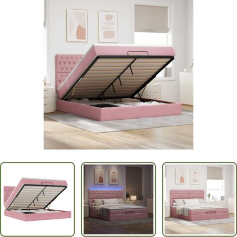 vidaXL Giroletto con stoccaggio -  Struttura Letto Pouf con Materassi Rosa 180x200 cm Velluto