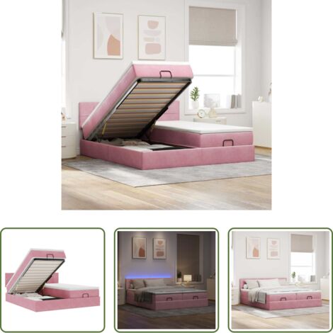 vidaXL Giroletto con stoccaggio -  Struttura Letto Pouf con Materassi Rosa 200x200 cm Velluto