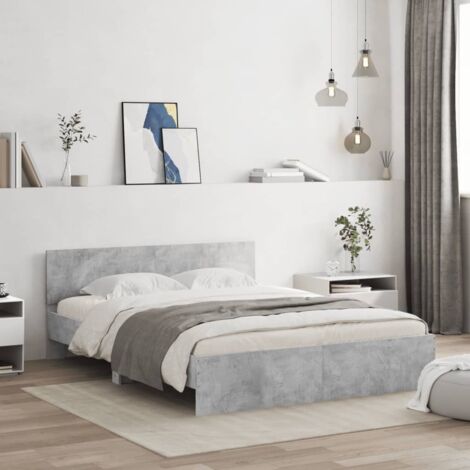 vidaXL Giroletto con Testiera e LED Grigio Cemento 160x200 cm