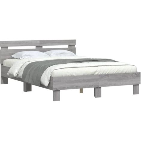 vidaXL Giroletto con Testiera e LED Grigio Sonoma 135x190 cm