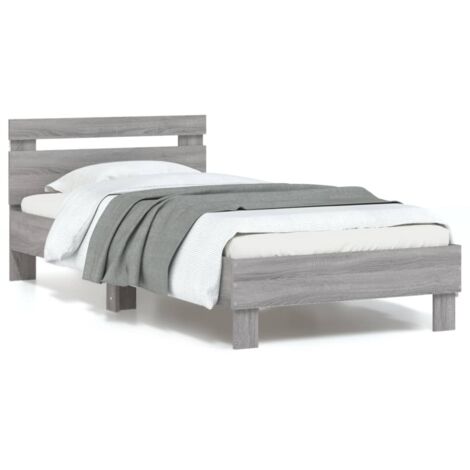 vidaXL Giroletto con Testiera e LED Grigio Sonoma 90x190 cm