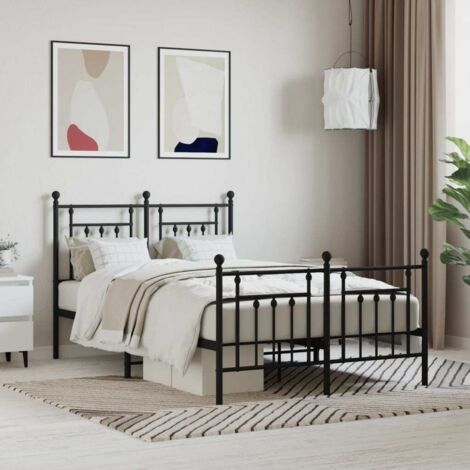 vidaXL Giroletto con Testiera e Pediera Metallo Nero 135x190 cm
