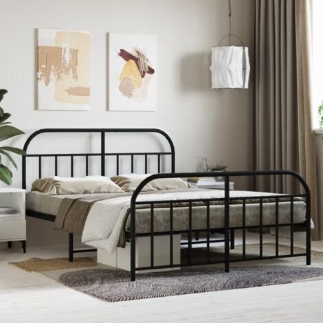 vidaXL Giroletto con Testiera e Pediera Metallo Nero 135x190 cm