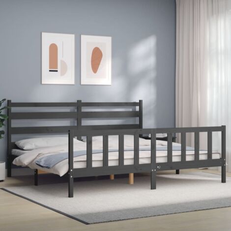 vidaXL Giroletto con Testiera Grigio 200x200 cm in Legno Massello