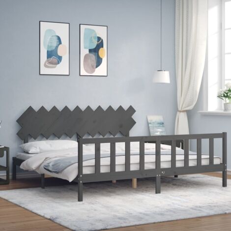 vidaXL Giroletto con Testiera Grigio 200x200 cm in Legno Massello