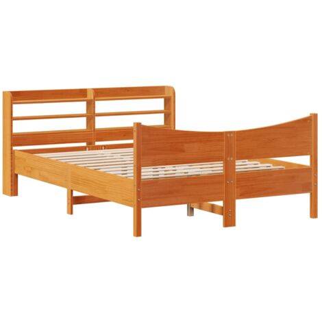 vidaXL Giroletto con Testiera Marrone Cera 160x200 cm Massello Pino