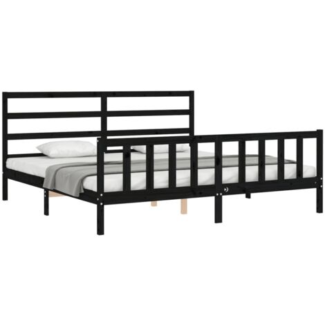 vidaXL Giroletto con Testiera Nero 200x200 cm in Legno Massello