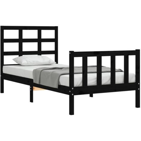 vidaXL Giroletto con Testiera Nero Small Single in Legno Massello