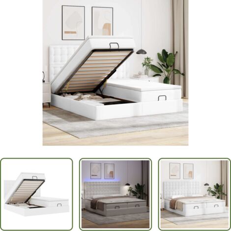 vidaXL Giroletto con testiera -  Pouf Letto con Materassi e LED Bianco Puro 160x200cm Similpelle