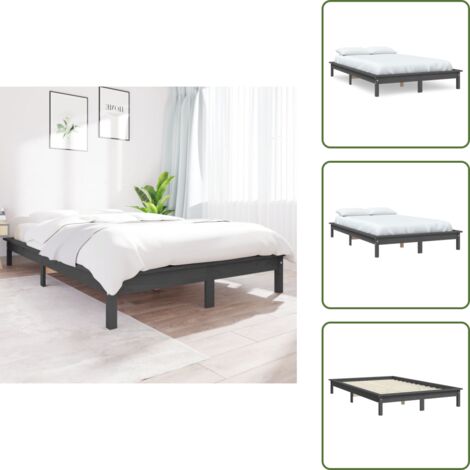 - vidaXL Giroletto Grigio 120x190 cm Small Double Legno Massello di Pino -