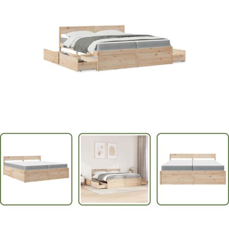 vidaXL Giroletto in legno -  Giroletto Cassetti e Materasso 200x200 cm Legno Massello Pino