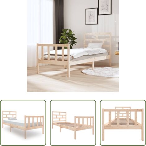 vidaXL Giroletto in Legno Massello Grigio 75x190 cm Small Single